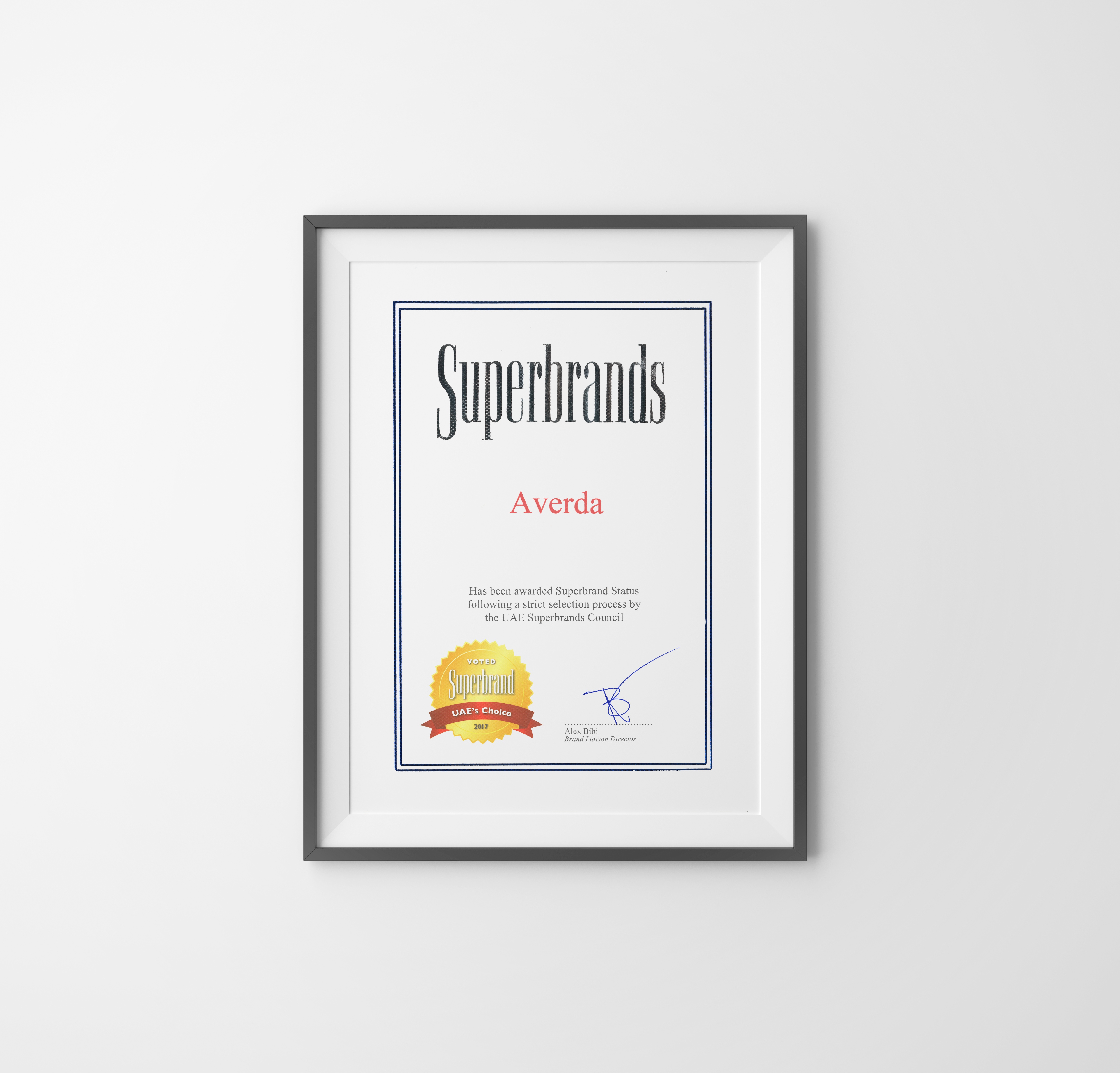 Superbrands certificate handing on a wall